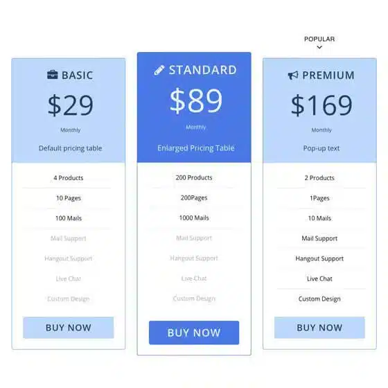 Pricing Table for Themify