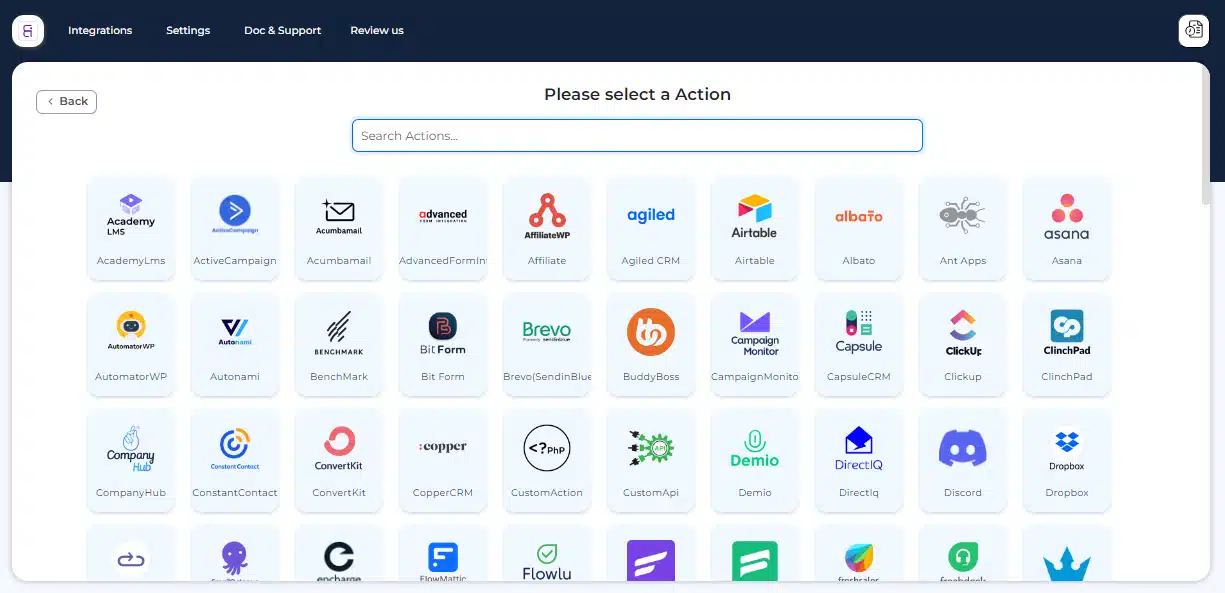 Bit Integrations Action Page - Bit Integrations PRO